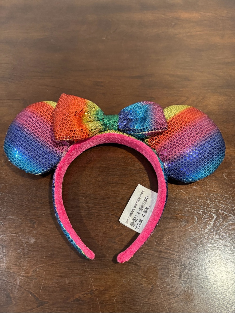 Rainbow Sequin Mouse Ear Headband with Bow